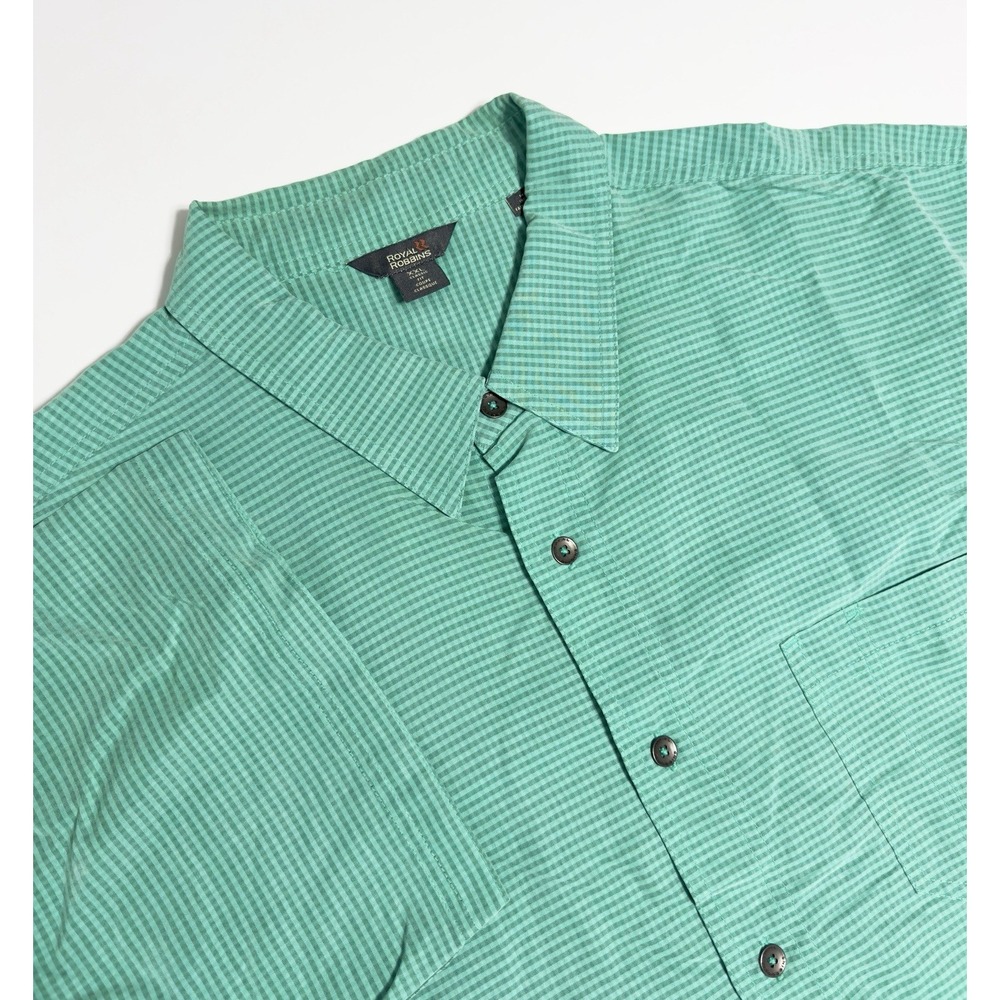 Royal Robbins Men's Textured Pucker Dry Shirt Teal Plaid Classic Fit Hiking XXL